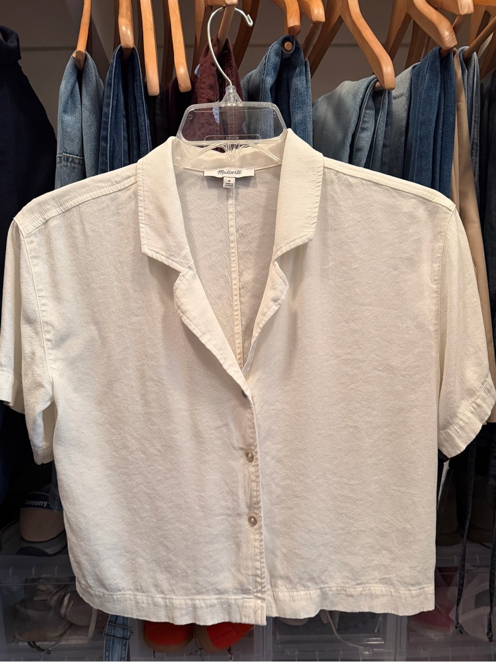 Sz Med Relaxed Short-Sleeve Shirt - Cream